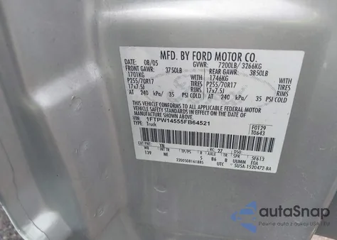 2005 Ford F-150 Fx4/Lariat/Xlt z USA, uszkodzony, nr VIN 1FTPW14555FB64521